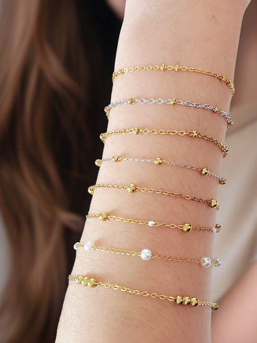 Beaded PVD Stainless Steel Unfinished Bracelet Chain Collection, 8 Style Options