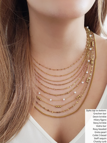 Gold PVD Stainless Steel Unfinished Necklace Chain Collection, 10 Style Options