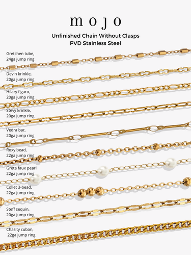 Gold PVD Stainless Steel Unfinished Bracelet Chain Collection, 10 Style Options