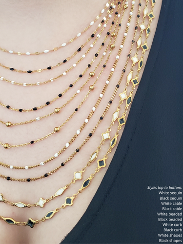 Gold PVD Stainless Steel Unfinished Necklace Chain, Black and White Enamel Collection