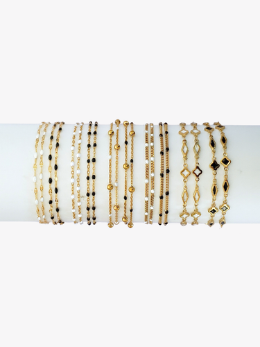 Gold PVD Stainless Steel Unfinished Bracelet Chain Collection, 10 Black and White Styles