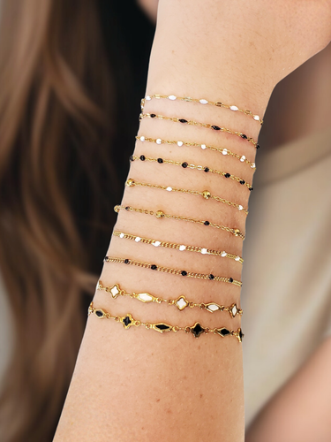 Gold PVD Stainless Steel Unfinished Bracelet Chain Collection, 10 Black and White Styles