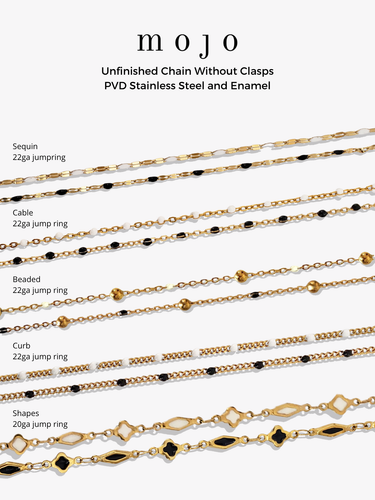 Gold PVD Stainless Steel Unfinished Bracelet Chain Collection, 10 Black and White Styles