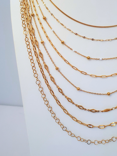 Gold Unfinished PVD Stainless Steel Chain Collection,  8 Style Options