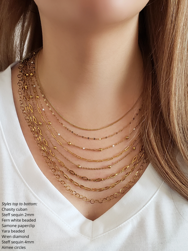 Gold Unfinished PVD Stainless Steel Chain Collection,  8 Style Options