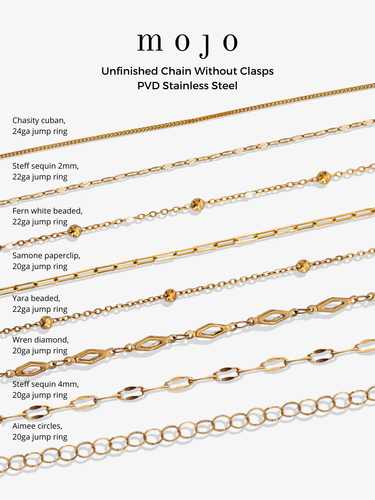 Gold Unfinished PVD Stainless Steel Bracelet Chain Collection,  8 Style Options