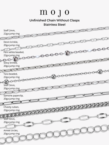 Silver Stainless Steel Unfinished Necklace Chain Collection, 10 Style Options