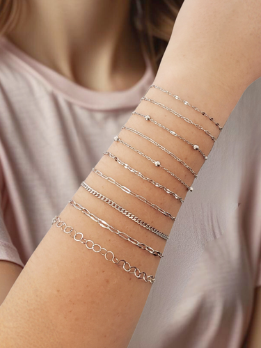 Silver Unfinished Stainless Steel Bracelet Chain Collection, 10 Style Options