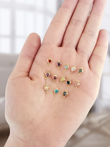 Aubree Gold Filled Cubic Zirconia Heart Birthstone Connectors, 3mm and 4mm