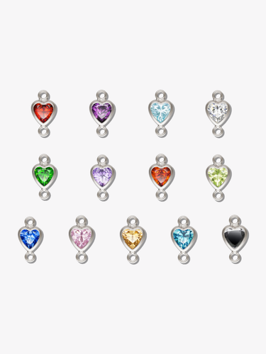 Aubree Sterling Silver Cubic Zirconia Heart Birthstone Connectors, 3mm and 4mm