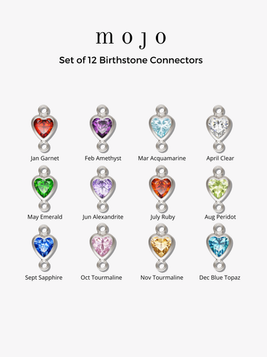 Aubree Sterling Silver Cubic Zirconia Heart Birthstone Connectors, 3mm and 4mm