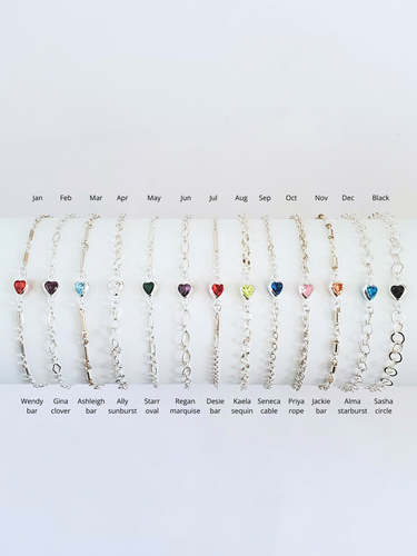 Aubree Sterling Silver Cubic Zirconia Heart Birthstone Connectors, 3mm and 4mm