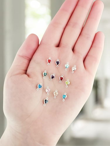 Aubree Sterling Silver Cubic Zirconia Heart Birthstone Connectors, 3mm and 4mm