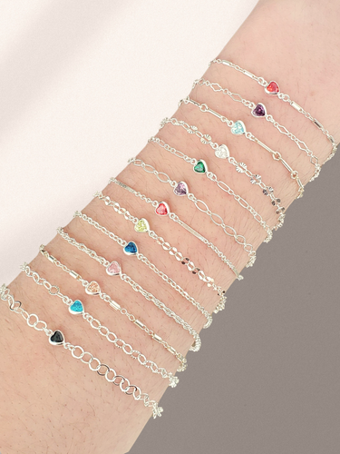 Aubree Sterling Silver Cubic Zirconia Heart Birthstone Connectors, 3mm and 4mm