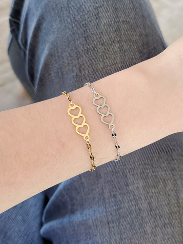 Noreen Triple Heart Connector, Gold and Silver PVD Stainless Steel