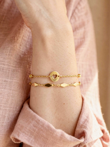 Pippa Disc Heart Connector, Gold and Silver PVD Stainless Steel