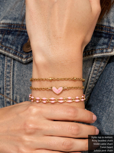 Talon Pink Heart Connector, Gold PVD Stainless Steel and Enamel