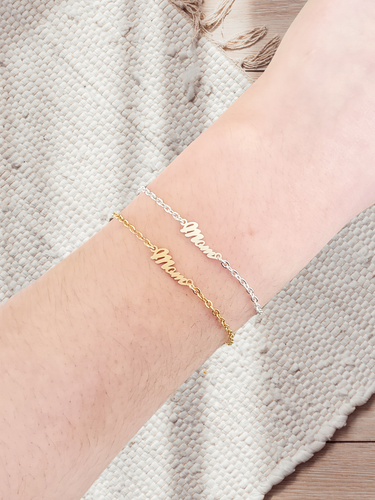 Mom Cursive Bracelet Connectors, 14K Gold Filled And 925 Sterling Silver