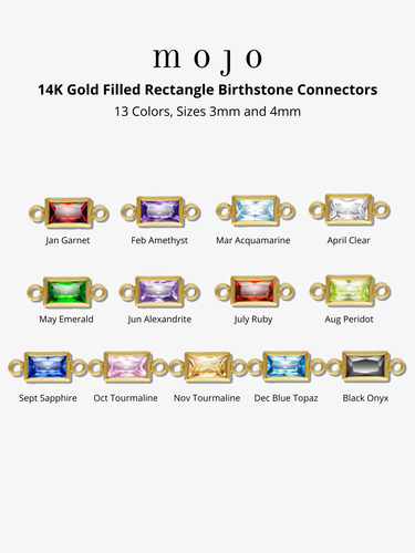 Alix Gold Filled Cubic Zirconia Rectangle Birthstone Connectors, 3mm and 4mm