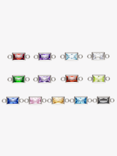 Alix Sterling Silver CZ Rectangle Birthstone Connectors, 3mm and 4mm