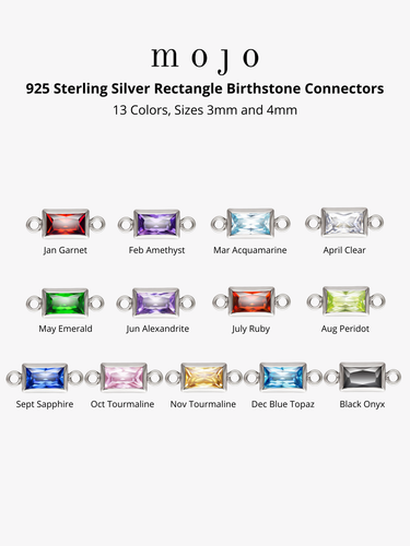 Alix Sterling Silver CZ Rectangle Birthstone Connectors, 3mm and 4mm