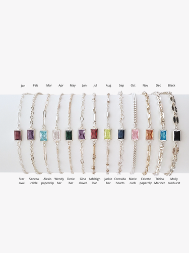 Alix Sterling Silver CZ Rectangle Birthstone Connectors, 3mm and 4mm