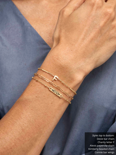 Charity Letter Connector Bracelet Charms, 14K Gold Filled