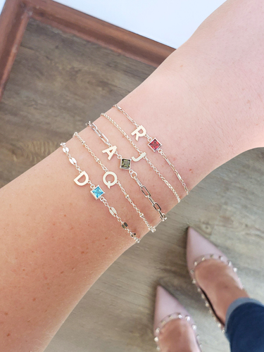 Charity Letter Connector Bracelet Charms, 925 Sterling Silver