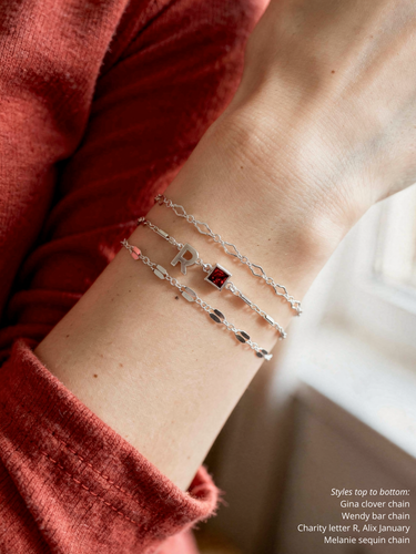 Charity Letter Connector Bracelet Charms, 925 Sterling Silver