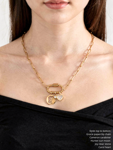 Cameron Necklace Carabiner, PVD Gold Silver Stainless Steel