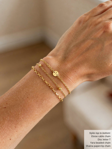 Becky Tiny Gold Disc Letter Bracelet Connector, PVD Stainless Steel