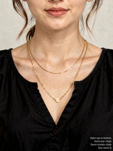 Becky Tiny Gold Disc Letter Necklace Connector, PVD Stainless Steel