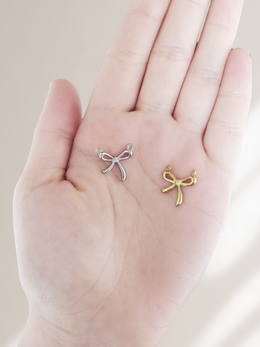 Leona Bow Necklace Connector, PVD Stainless Steel Gold and Silver