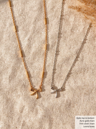 Leona Bow Necklace Connector, PVD Stainless Steel Gold and Silver