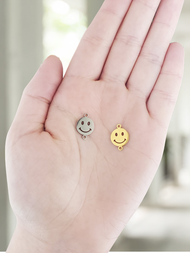 Nyla Smiley Face Bracelet Connector, PVD Stainless Steel