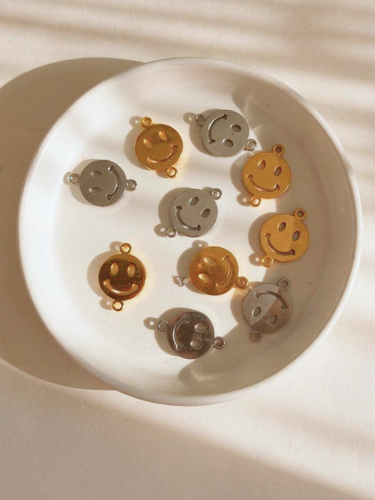 Nyla Smiley Face Bracelet Connector, PVD Stainless Steel