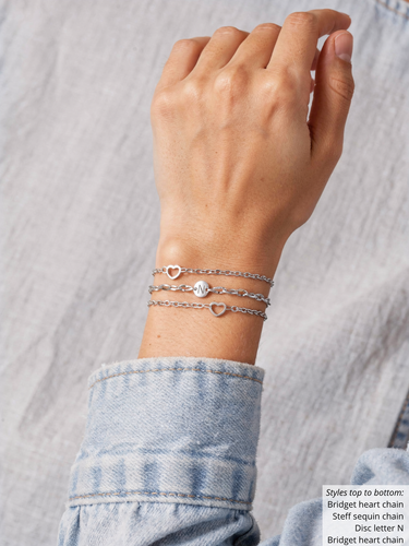 Becky Tiny Disc Letter Bracelet Connector, Stainless Steel