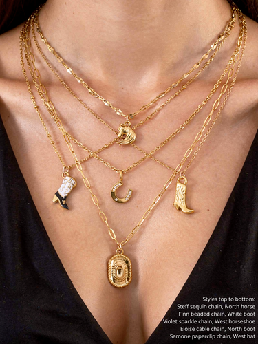 West Gold Boot Necklace Pendant, PVD Stainless Steel and Enamel