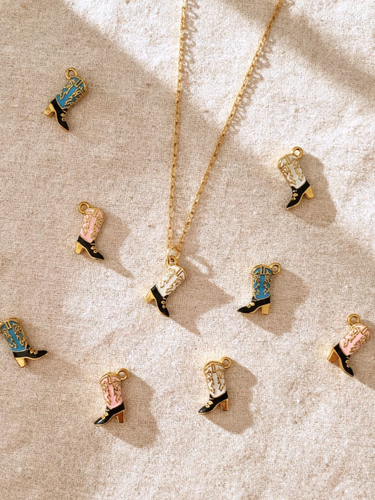 West Gold Boot Necklace Pendant, PVD Stainless Steel and Enamel