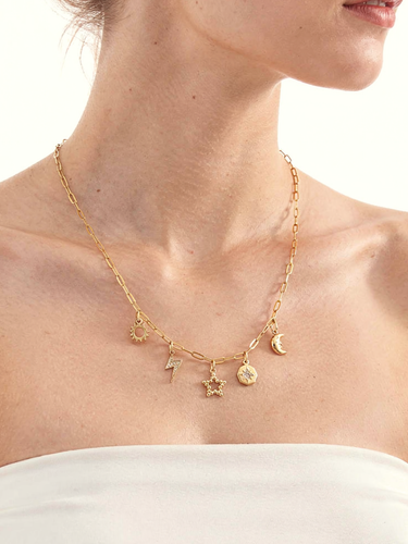 Selest Gold Sun Moon Star Necklace Pendants, PVD Stainless Steel