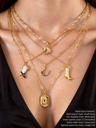 Gold Cowgirl Necklace Pendant Collection, 15 Styles PVD Stainless Steel