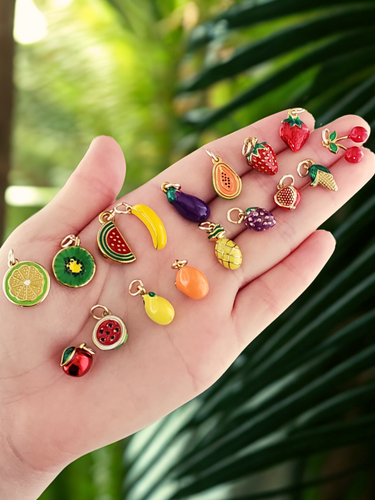 Fruit Necklace Charm Collection, 17 Styles PVD Stainless Steel And Enamel