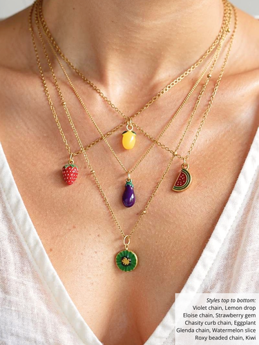 Fruit Necklace Charm Collection, 17 Styles PVD Stainless Steel And Enamel