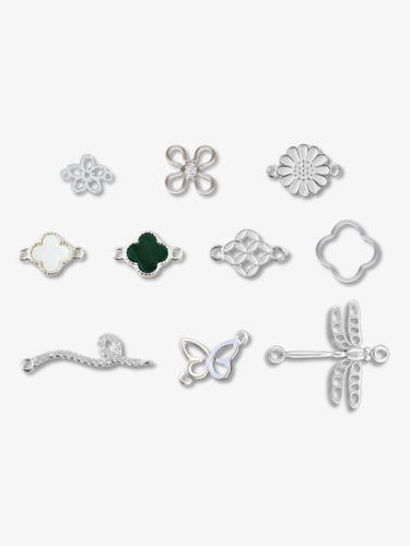 Sterling Botanical Collection, Silver Bracelet Connector Charms, 10 Style Options