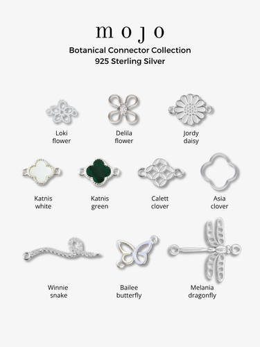 Sterling Botanical Collection, Silver Bracelet Connector Charms, 10 Style Options