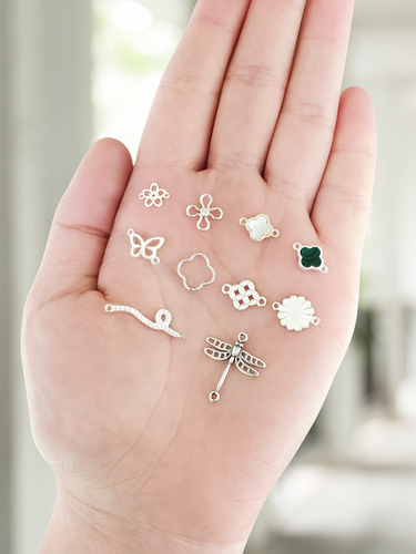 Sterling Botanical Collection, Silver Bracelet Connector Charms, 10 Style Options