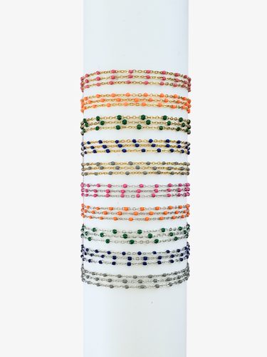 Eliza Unfinished Necklace Chain, PVD Stainless Steel Enamel, Orange Green Pink Blue Gray
