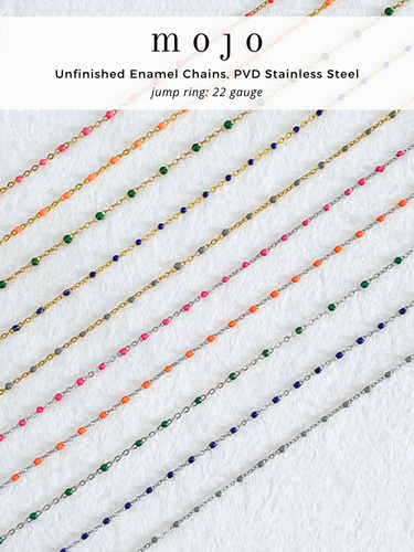 Eliza Unfinished Necklace Chain, PVD Stainless Steel Enamel, Orange Green Pink Blue Gray