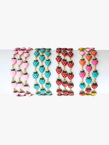 Unfinished Strawberry Bracelet Chain, PVD Stainless Steel, Gold and Enamel