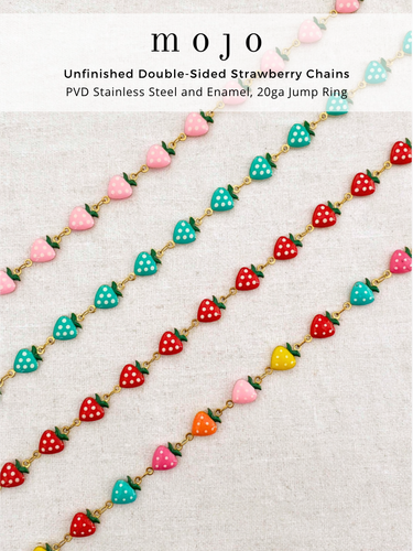 Unfinished Strawberry Bracelet Chain, PVD Stainless Steel, Gold and Enamel